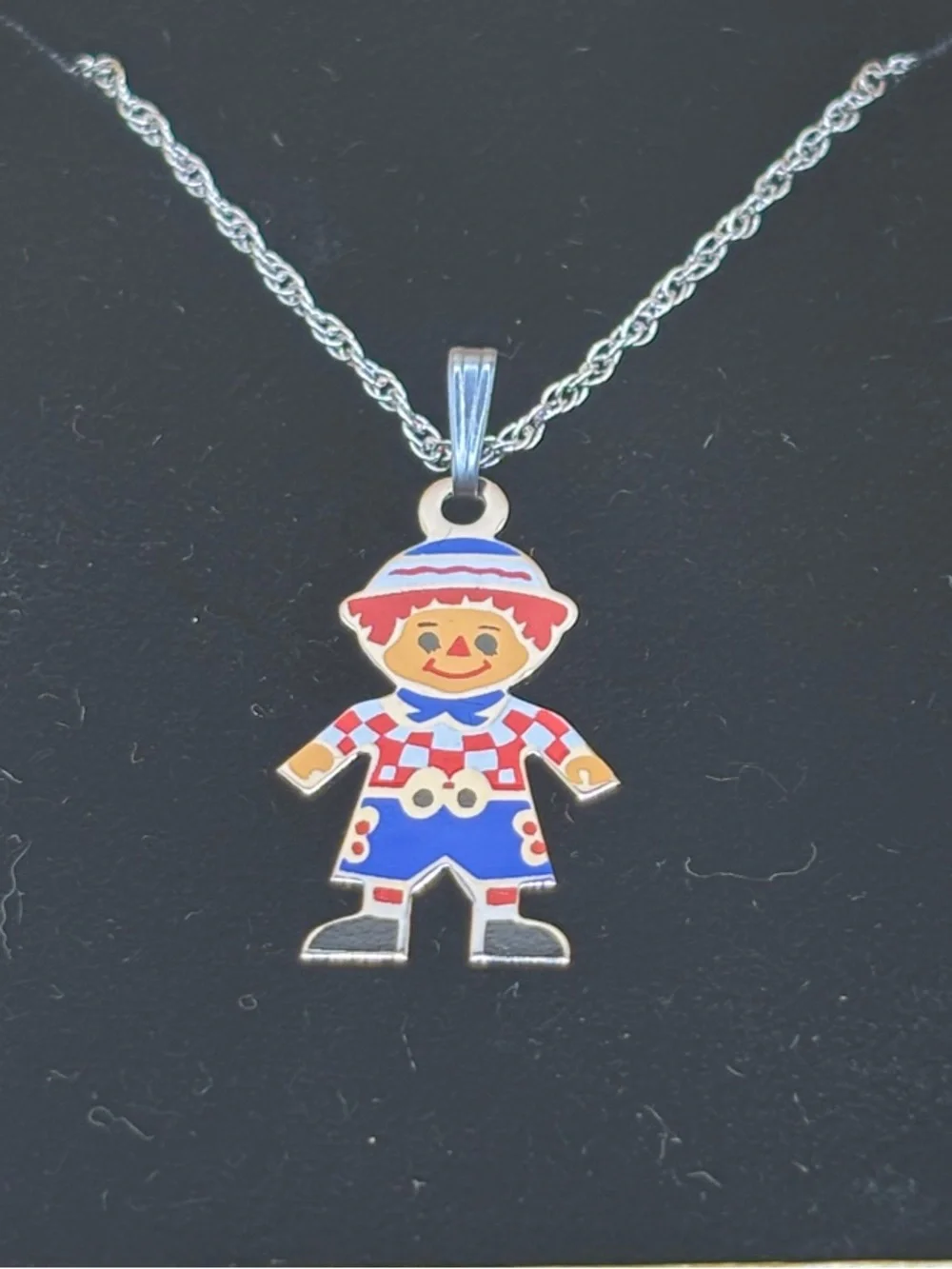 Enamel Raggedy Andy Doll Pendant Necklace Generation X